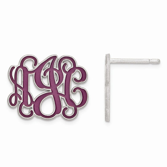 Stella Silver 925 Sterling Silver Rhodium-plated Medium Enameled Monogram Post Earrings, 13mm x 16mm