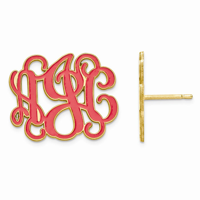 Million Charms Gold Plated/SS Large Enameled Monogram Post Earrings, 16mm x 20mm
