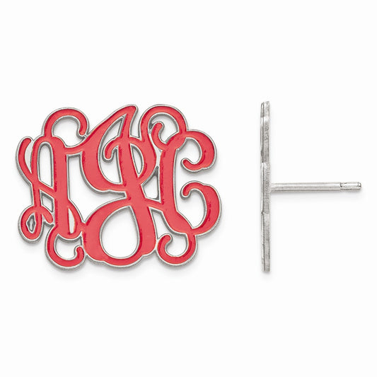 Stella Silver 925 Sterling Silver Rhodium-plated Large Enameled Monogram Post Earrings, 16mm x 20mm