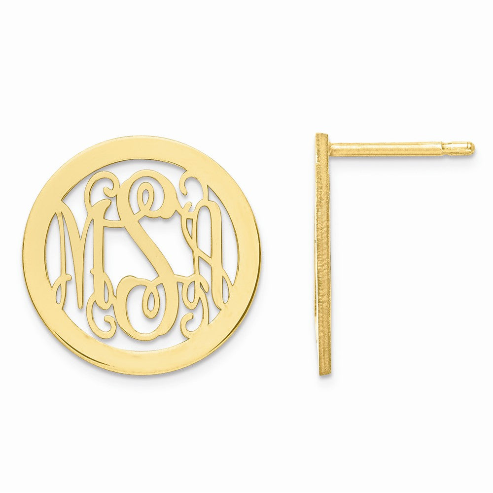 Million Charms 14k Yellow Gold Laser Polished Medium Monogram Circle Post Earrings, 16mm x 16mm