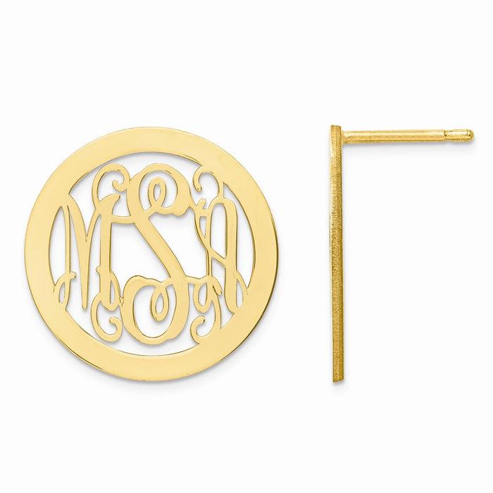 Million Charms Gold Plated/SS Laser Polished Large Monogram Circle Post Earrings, 19mm x 19mm