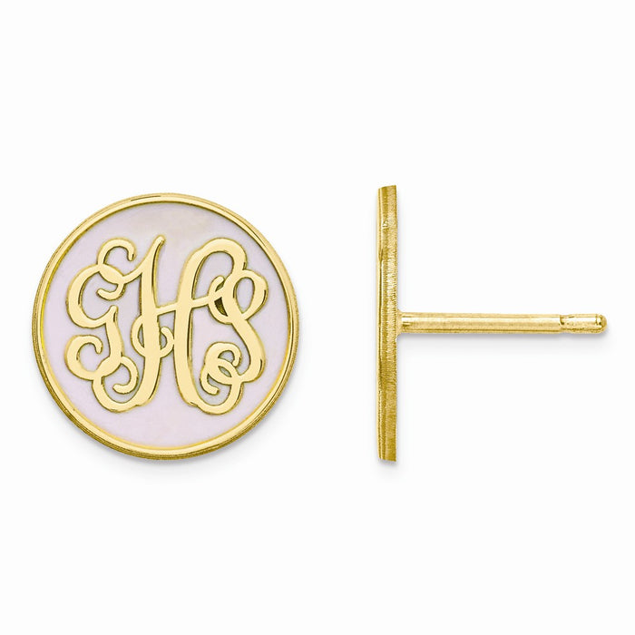 Million Charms Gold Plated/SS Small Enameled Monogram Circle Post Earrings, 13mm x 13mm