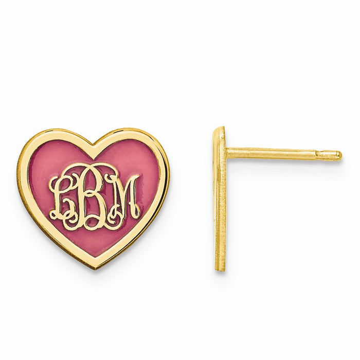 Million Charms Gold Plated/SS Small Enameled Heart Monogram Post Earrings, 12mm x 13mm