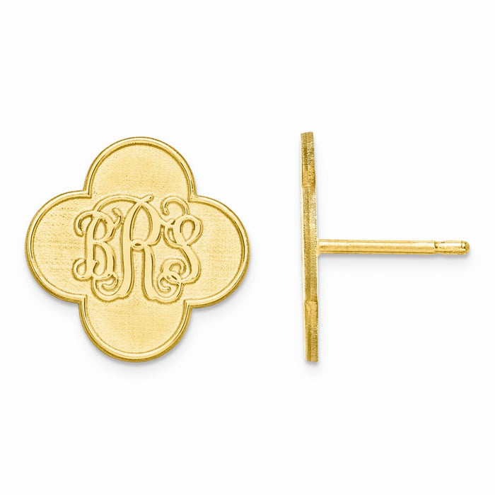 Million Charms Gold Plated/SS Clover Monogram Post Earrings, 14mm x 14mm