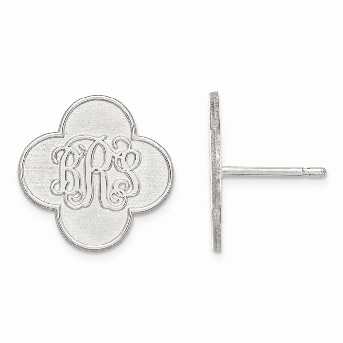 Stella Silver 925 Sterling Silver Rhodium-plated Clover Monogram Post Earrings, 14mm x 14mm