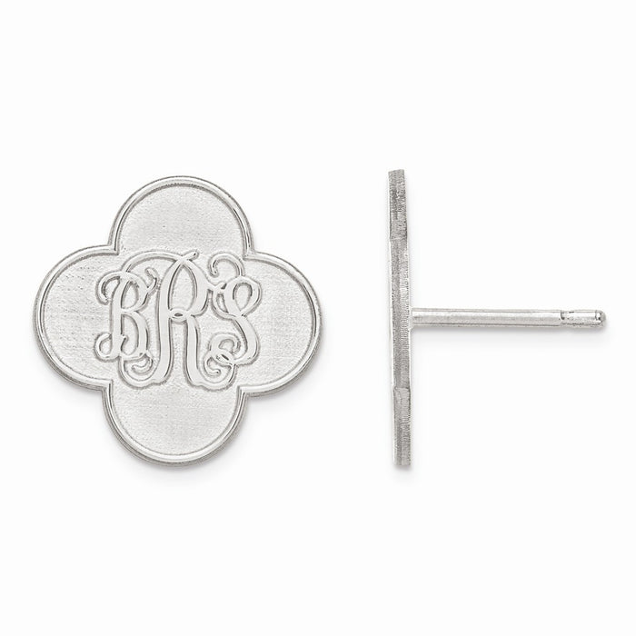 Million Charms 14k White Gold Clover Monogram Post Earrings, 14mm x 14mm