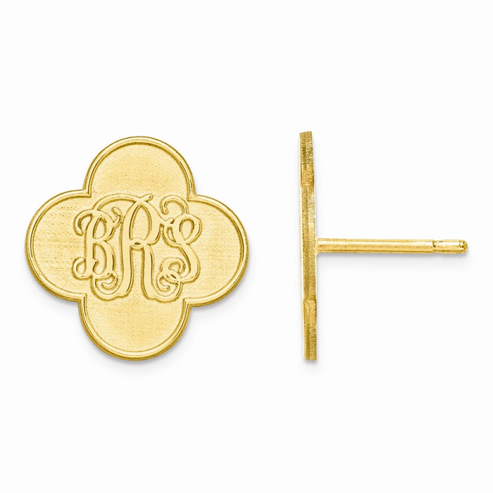 Million Charms 14k Yellow Gold Clover Monogram Post Earrings, 14mm x 14mm