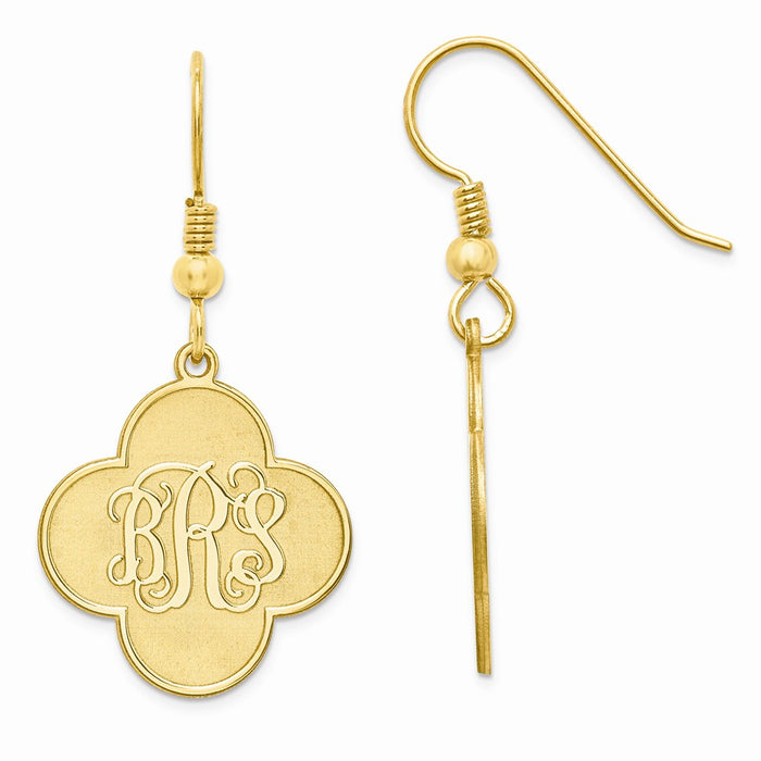 Million Charms Gold Plated/SS Clover Monogram Dangle Earrings, 21mm x 19mm