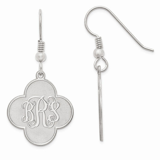 Million Charms 14k White Gold Clover Monogram Dangle Earrings, 21mm x 19mm