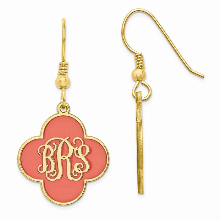 Million Charms Gold Plated/SS Clover Enameled Monogram Dangle Earrings, 21mm x 19mm