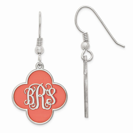 Stella Silver 925 Sterling Silver Rhodium-Plated ed Clover Enameled Monogram Dangle Earrings, 21mm x 19mm
