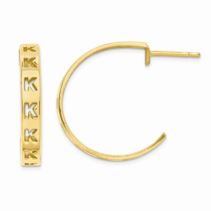 Million Charms Gold Plated/SS Laser Satin Letter Initial Post Hoop Earrings, 21mm x 20mm