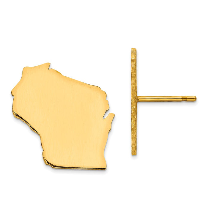 Gold-Plated Silver WI Large State Earrings,