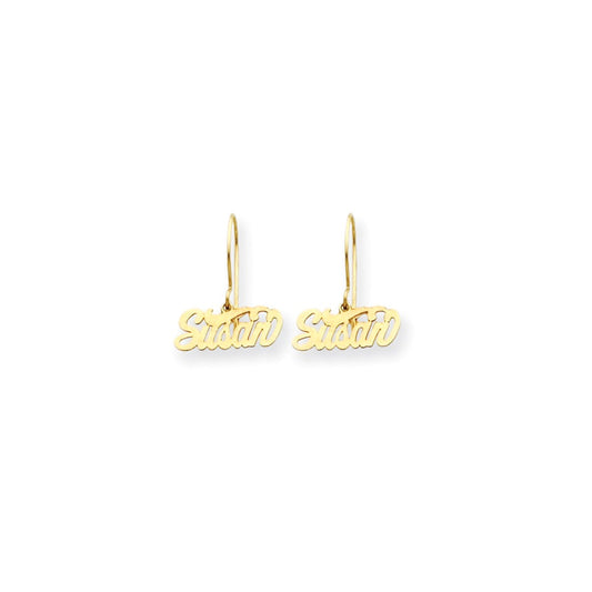 Million Charms 14k Yellow Gold Nameplate Drop Earrings - Flyer Pg. 7, 14mm x 18mm