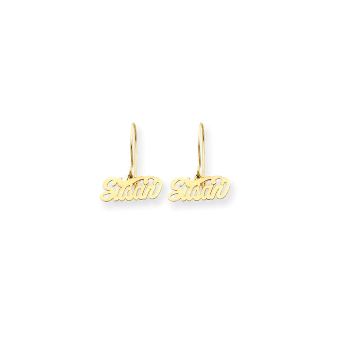 Million Charms 14k Yellow Gold Nameplate Drop Earrings - Flyer Pg. 7, 14mm x 18mm