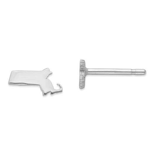 Stella Silver 925 Sterling Silver Rhodium-plated MA Small State Earring, 4.52mm x 8.48mm