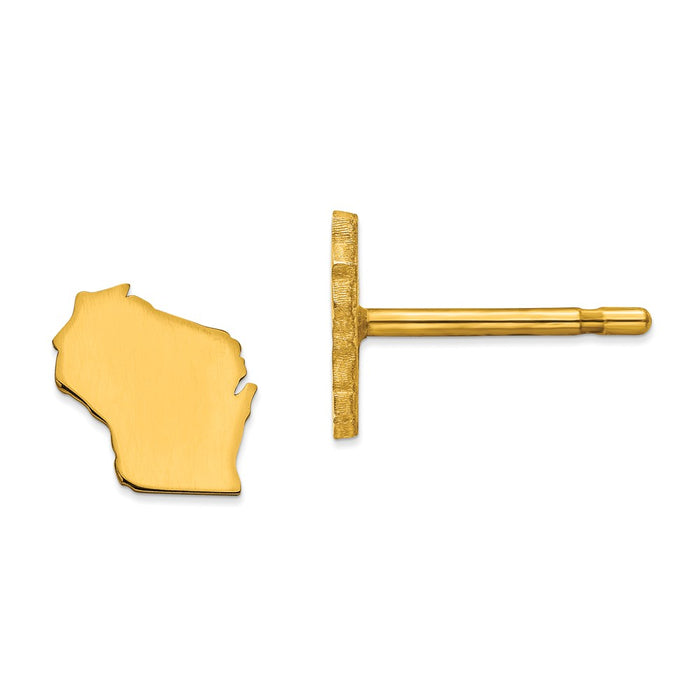 Gold-Plated Silver WI Small State Earring, 7.26mm x 6.96mm