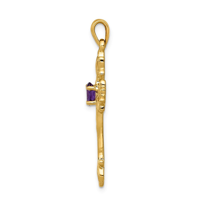 Million Charms 14K Yellow Gold Themed Polished Amethyst Relgious Cross Pendant