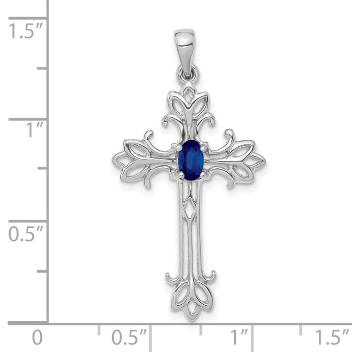 Million Charms 14K White Gold Themed .35 Sapphire Relgious Cross Pendant