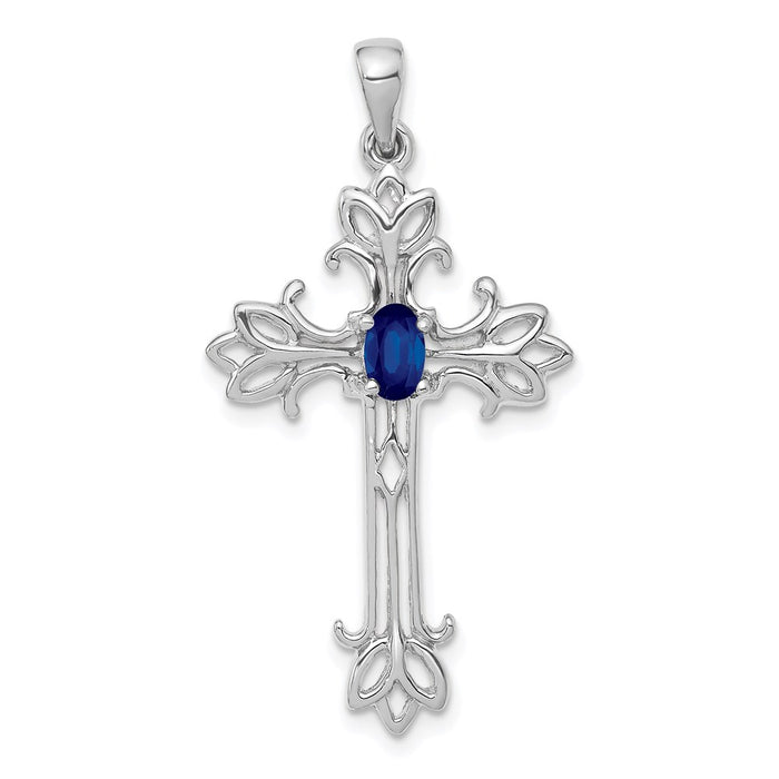 Million Charms 14K White Gold Themed .35 Sapphire Relgious Cross Pendant