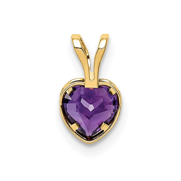 Million Charms 14K Yellow Gold Themed 5Mm Heart Amethyst Bezel Pendant