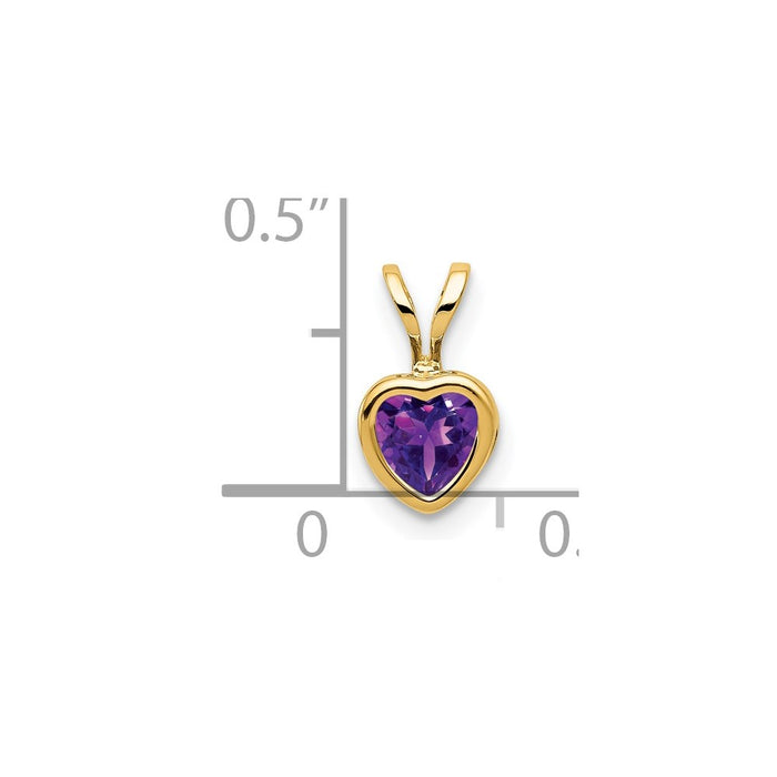 Million Charms 14K Yellow Gold Themed 5Mm Heart Amethyst Bezel Pendant