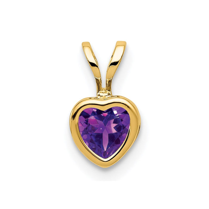 Million Charms 14K Yellow Gold Themed 5Mm Heart Amethyst Bezel Pendant