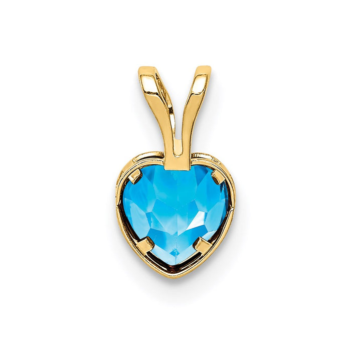 Million Charms 14K Yellow Gold Themed 5Mm Heart Blue Topaz Bezel Pendant