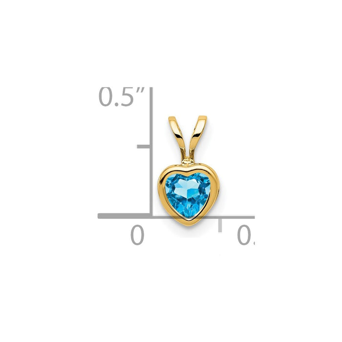 Million Charms 14K Yellow Gold Themed 5Mm Heart Blue Topaz Bezel Pendant