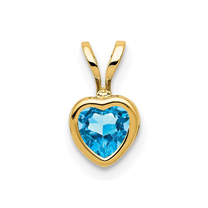 Million Charms 14K Yellow Gold Themed 5Mm Heart Blue Topaz Bezel Pendant