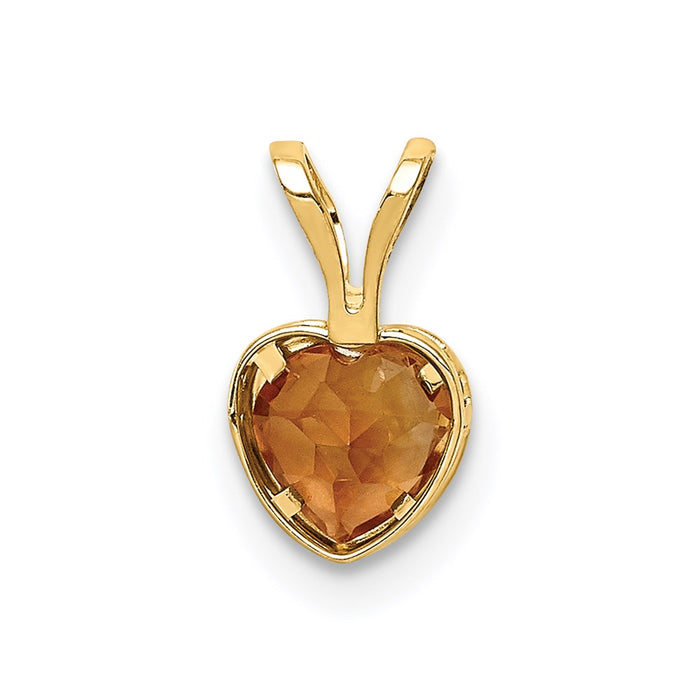 Million Charms 14K Yellow Gold Themed 5Mm Heart Citrine Bezel Pendant