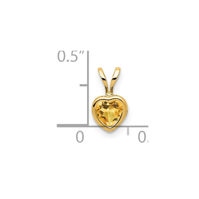 Million Charms 14K Yellow Gold Themed 5Mm Heart Citrine Bezel Pendant