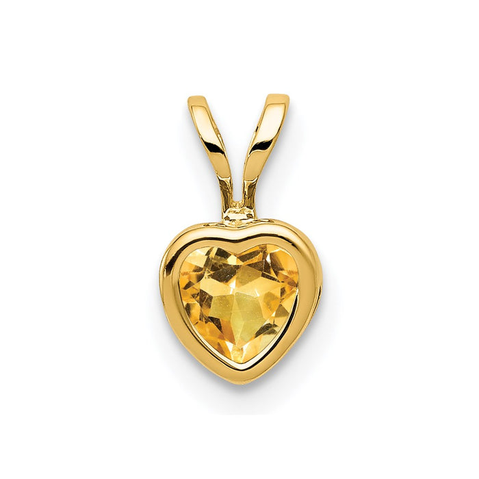 Million Charms 14K Yellow Gold Themed 5Mm Heart Citrine Bezel Pendant