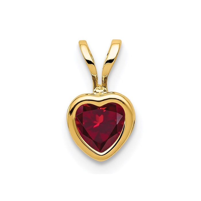 Million Charms 14K Yellow Gold Themed 5Mm Heart Created Ruby Bezel Pendant