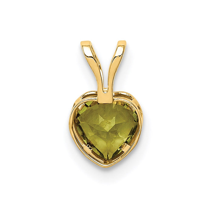 Million Charms 14K Yellow Gold Themed 5Mm Heart Peridot Bezel Pendant