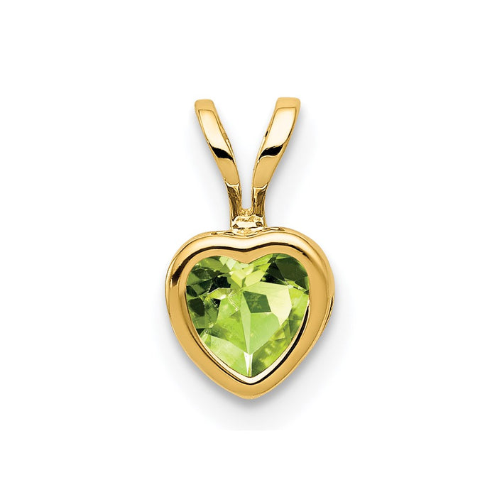 Million Charms 14K Yellow Gold Themed 5Mm Heart Peridot Bezel Pendant