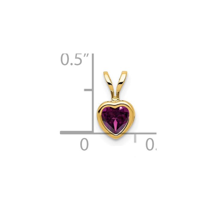 Million Charms 14K Yellow Gold Themed 5Mm Heart Rhodolite Garnet Bezel Pendant