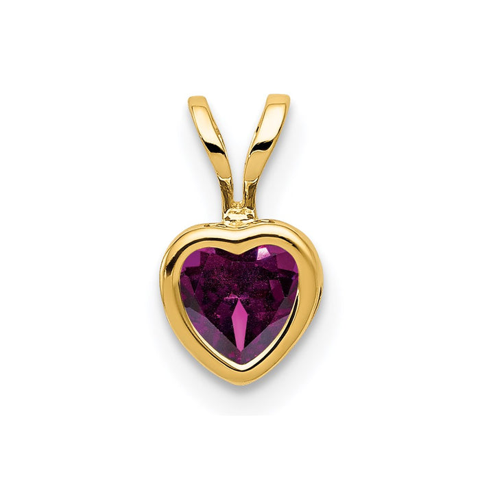 Million Charms 14K Yellow Gold Themed 5Mm Heart Rhodolite Garnet Bezel Pendant