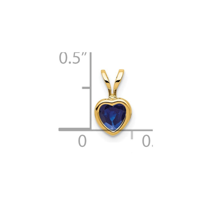 Million Charms 14K Yellow Gold Themed 5Mm Heart Sapphire Bezel Pendant