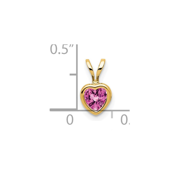 Million Charms 14K Yellow Gold Themed 5Mm Heart Pink Sapphire Bezel Pendant