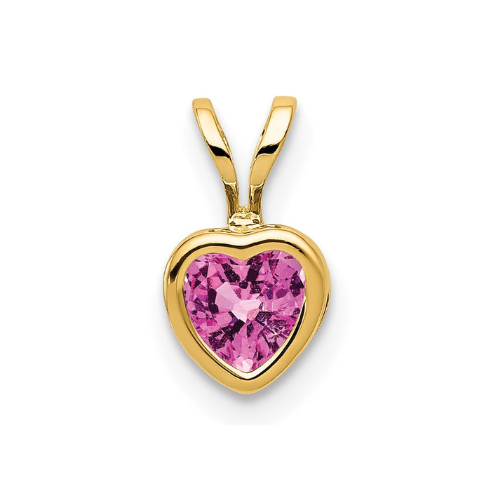 Million Charms 14K Yellow Gold Themed 5Mm Heart Pink Sapphire Bezel Pendant