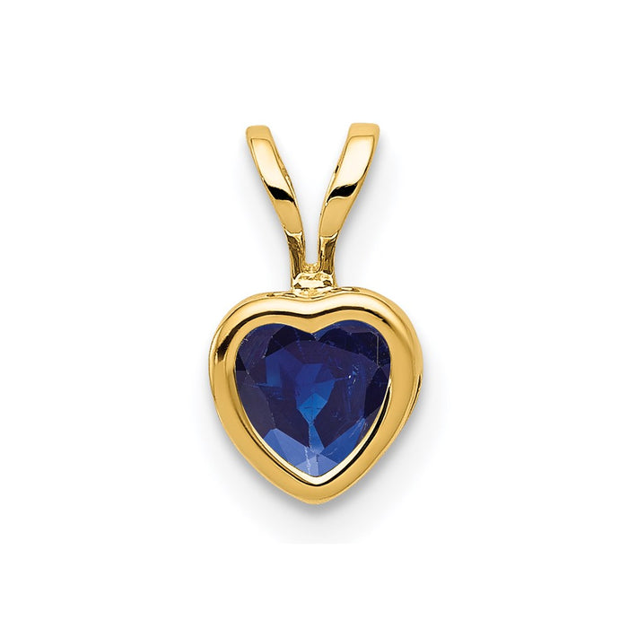 Million Charms 14K Yellow Gold Themed 5Mm Heart Sapphire Bezel Pendant