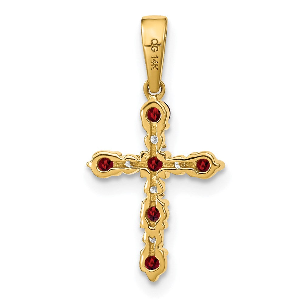 Million Charms 14K Yellow Gold Themed Garnet & Diamond Relgious Cross Pendant