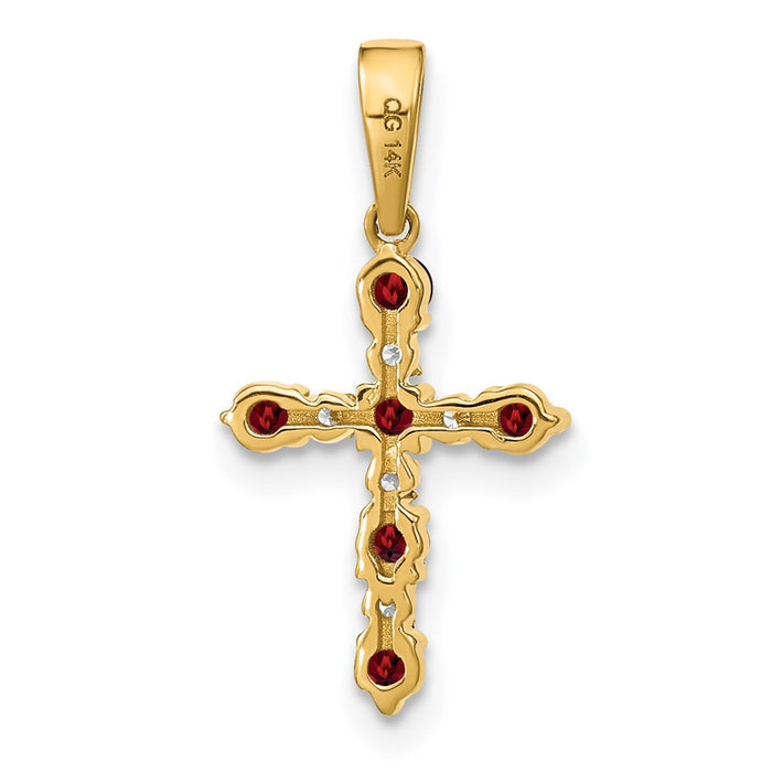 Million Charms 14K Yellow Gold Themed Garnet & Diamond Relgious Cross Pendant