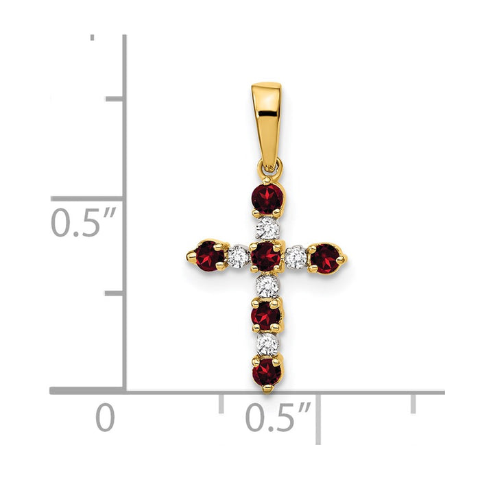 Million Charms 14K Yellow Gold Themed Garnet & Diamond Relgious Cross Pendant