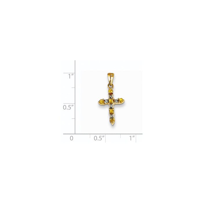 Million Charms 14K Yellow Gold Themed Citrine & Diamond Relgious Cross Pendant