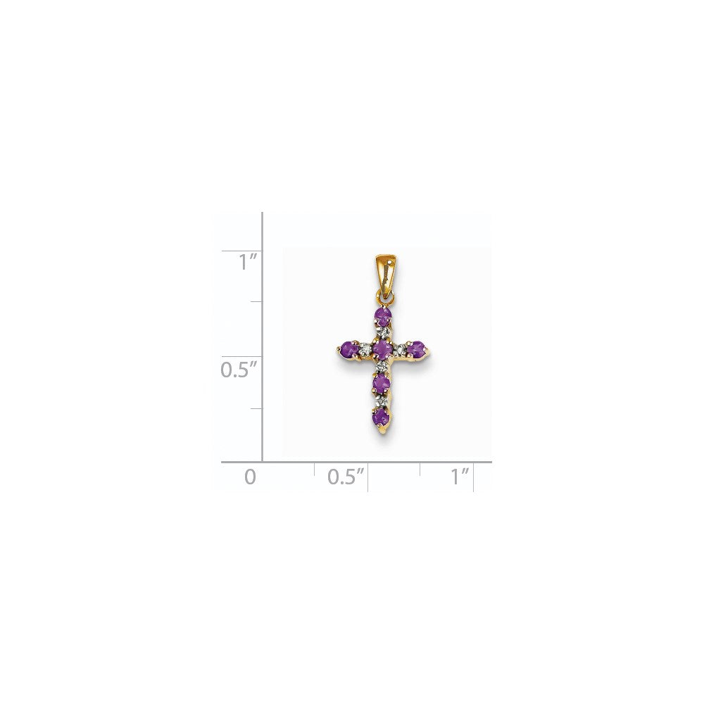 Million Charms 14K Yellow Gold Themed Amethyst & Diamond Relgious Cross Pendant
