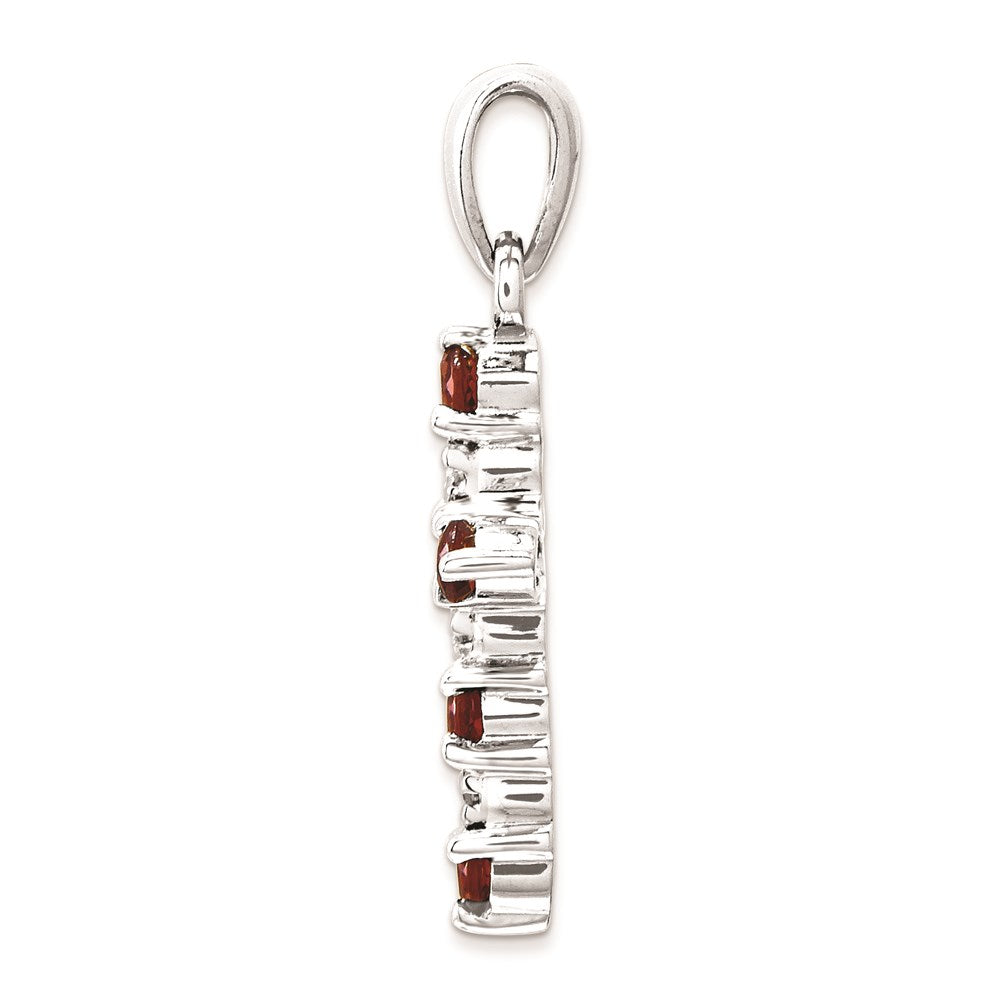 Million Charms 14K White Gold Themed Garnet & Diamond Relgious Cross Pendant