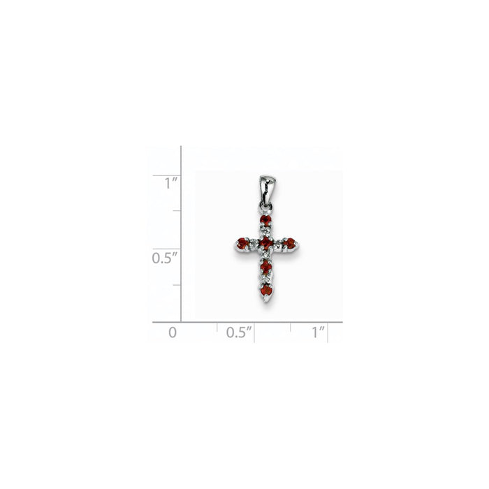 Million Charms 14K White Gold Themed Garnet & Diamond Relgious Cross Pendant