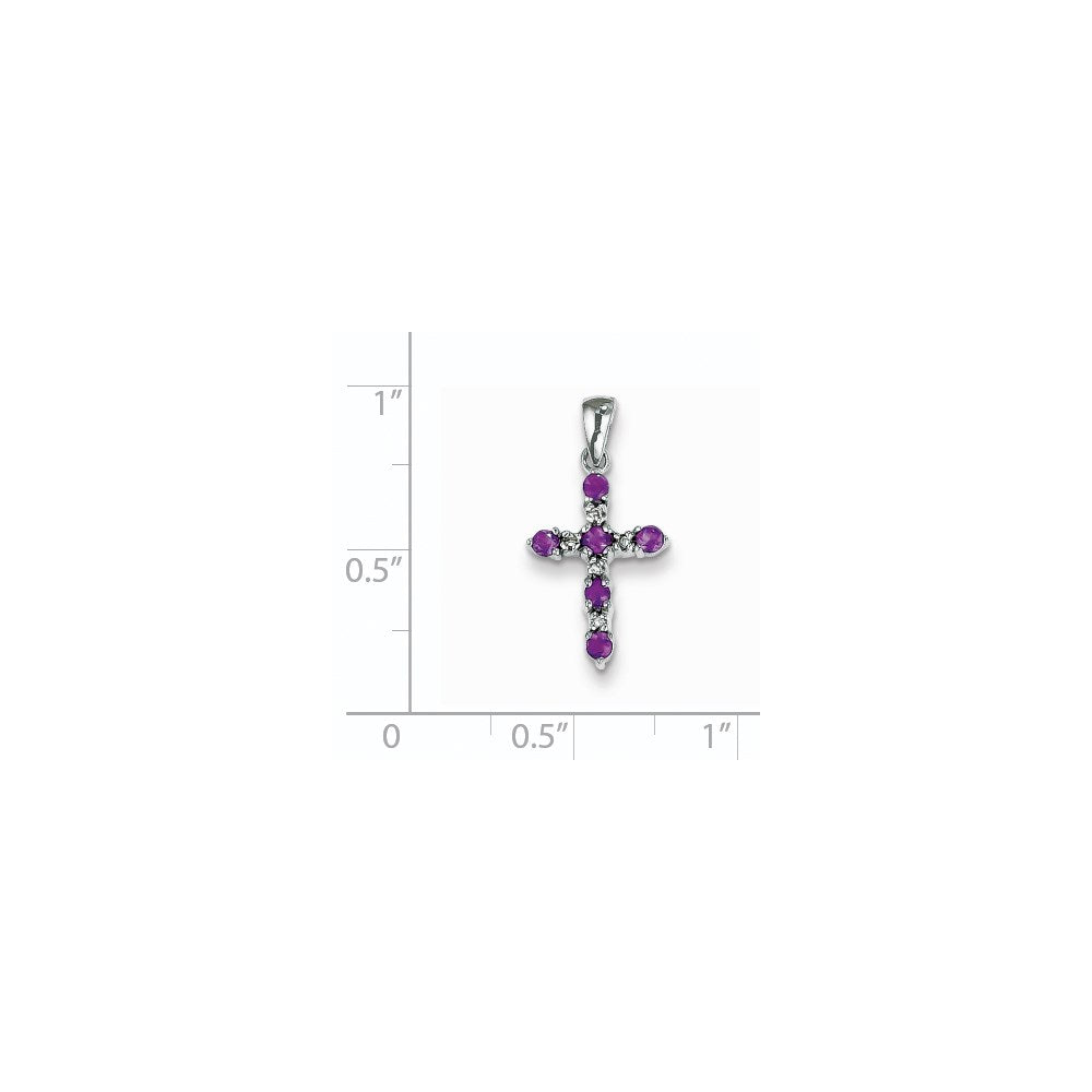 Million Charms 14K White Gold Themed Amethyst & Diamond Relgious Cross Pendant